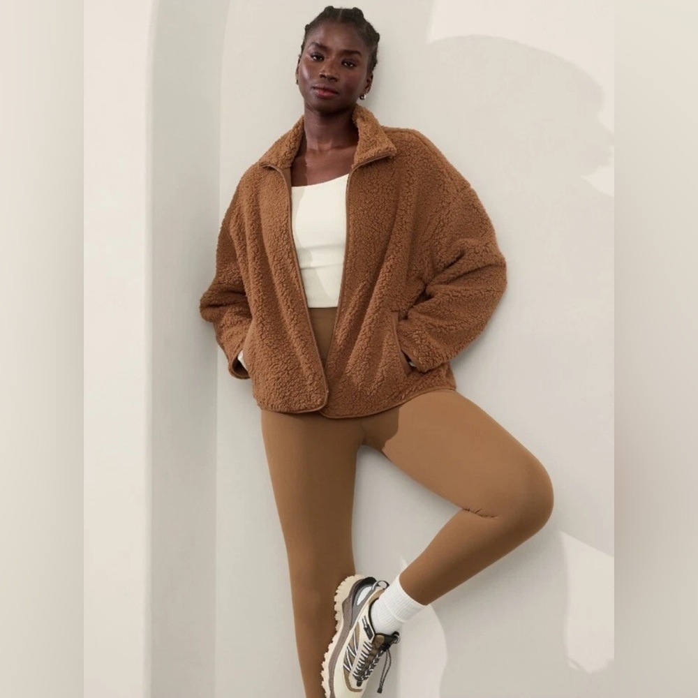 NWT Athleta Pampas Beige Cloud Fleece Full Zip, XL RTV $139